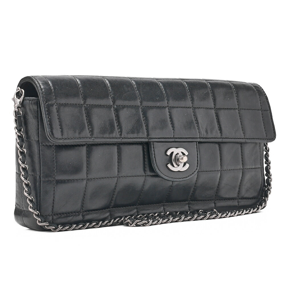 CHANEL シャネル チョコバー シングルプルチェーン ショルダーバッグ ラムスキン 黒 シルバー金具 中古品