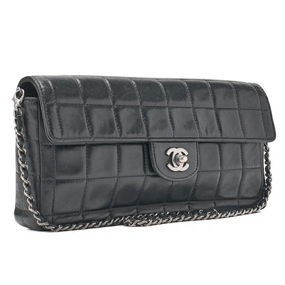 CHANEL シャネル チョコバー シングルプルチェーン ショルダーバッグ ラムスキン 黒 シルバー金具 中古品