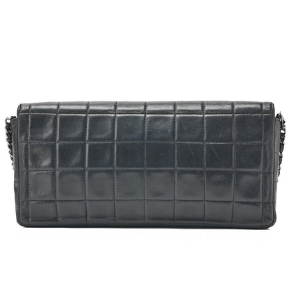 CHANEL シャネル チョコバー シングルプルチェーン ショルダーバッグ ラムスキン 黒 シルバー金具 中古品