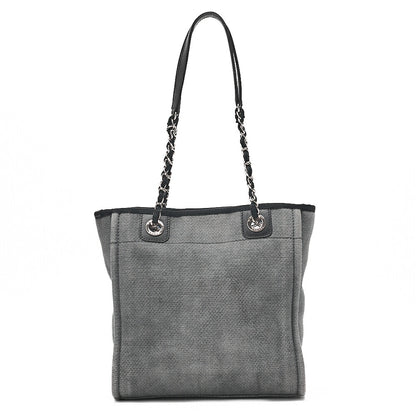 CHANEL Deauville PM Logo Mark Chain Tote Bag Canvas Gray x Navy Silver-Tone Hardware, Pre-Owned