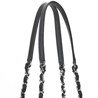 CHANEL Deauville PM Logo Mark Chain Tote Bag Canvas Gray x Navy Silver-Tone Hardware, Pre-Owned