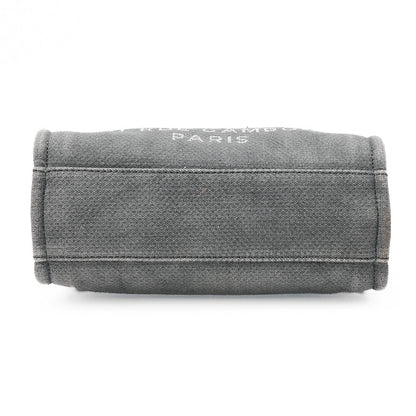 CHANEL Deauville PM Logo Mark Chain Tote Bag Canvas Gray x Navy Silver-Tone Hardware, Pre-Owned