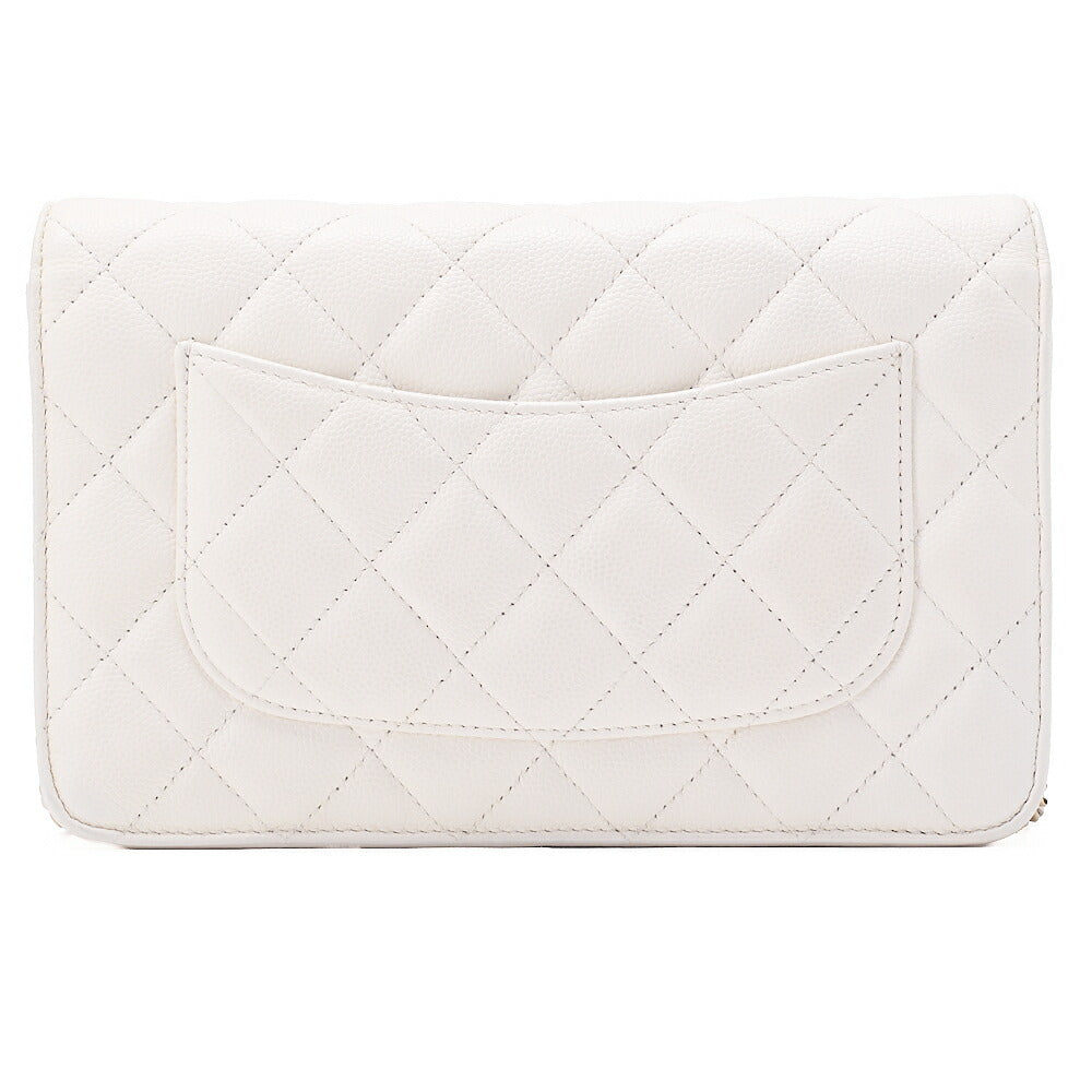 CHANEL マトラッセ チェーンウォレット キャビアスキン ホワイト ゴールド金具 中古品