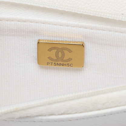 CHANEL マトラッセ チェーンウォレット キャビアスキン ホワイト ゴールド金具 中古品