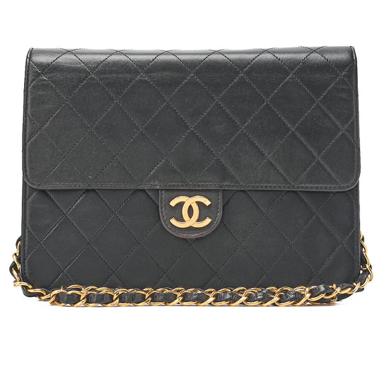 CHANEL Matelasse Pushlock 22 Chain Shoulder Lambskin Black Gold-Tone Hardware, Pre-Owned