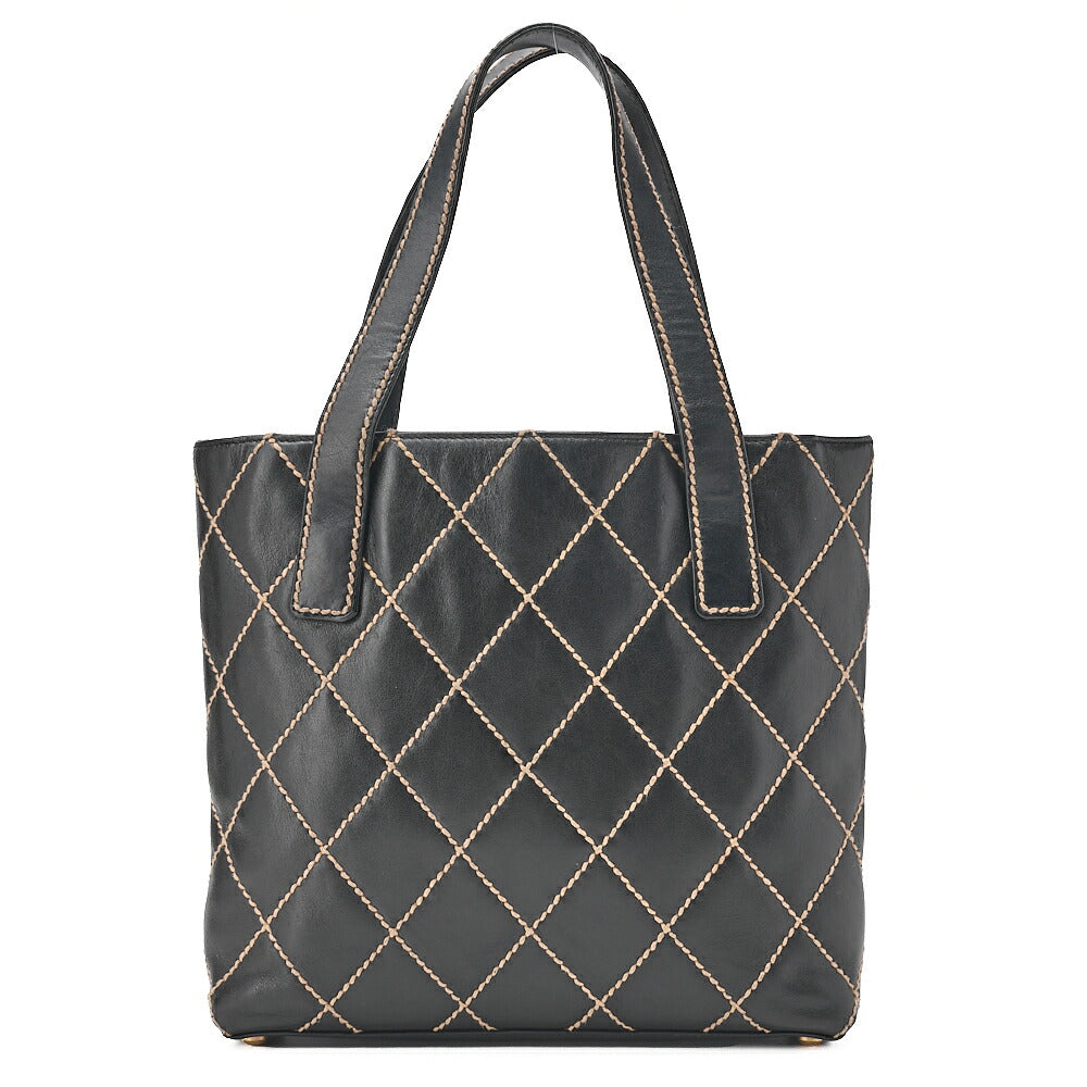 CHANEL Coco Mark Wild Stitch Tote Bag Calfskin Black Gold-Tone Hardware, Pre-Owned