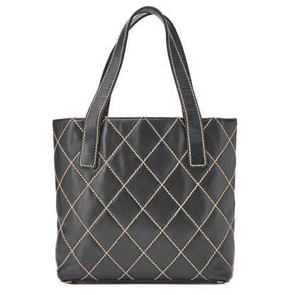 CHANEL Coco Mark Wild Stitch Tote Bag Calfskin Black Gold-Tone Hardware, Pre-Owned