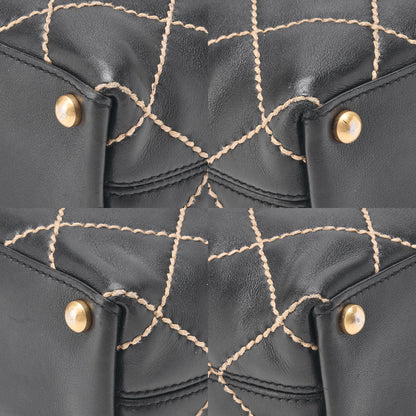CHANEL Coco Mark Wild Stitch Tote Bag Calfskin Black Gold-Tone Hardware, Pre-Owned