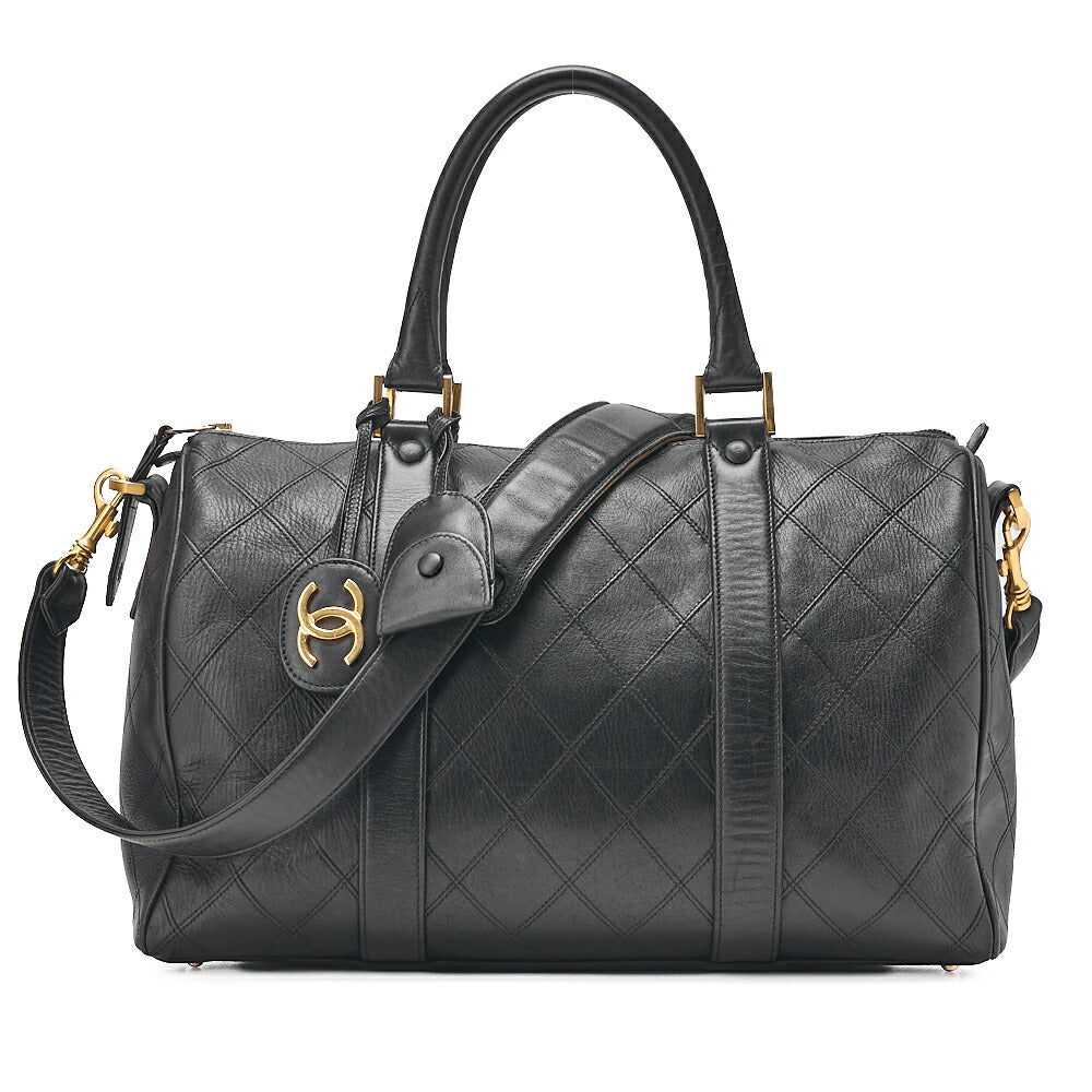 CHANEL Matelasse Bicolore 2WAY Shoulder Boston Lambskin Black Gold-Tone Hardware, Pre-Owned