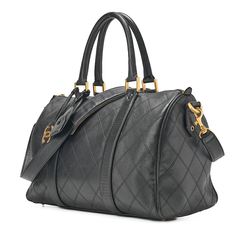CHANEL Matelasse Bicolore 2WAY Shoulder Boston Lambskin Black Gold-Tone Hardware, Pre-Owned