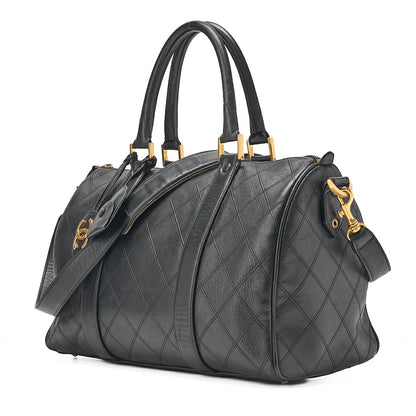 CHANEL Matelasse Bicolore 2WAY Shoulder Boston Lambskin Black Gold-Tone Hardware, Pre-Owned