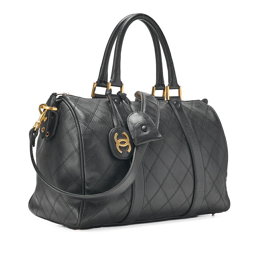 CHANEL Matelasse Bicolore 2WAY Shoulder Boston Lambskin Black Gold-Tone Hardware, Pre-Owned