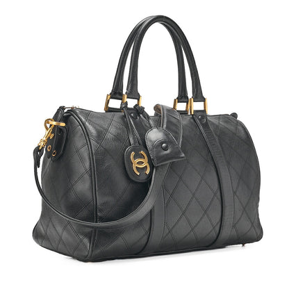 CHANEL Matelasse Bicolore 2WAY Shoulder Boston Lambskin Black Gold-Tone Hardware, Pre-Owned