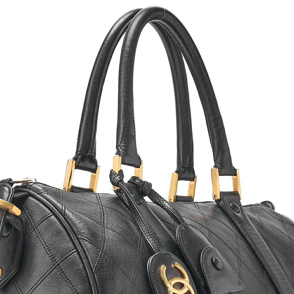 CHANEL Matelasse Bicolore 2WAY Shoulder Boston Lambskin Black Gold-Tone Hardware, Pre-Owned
