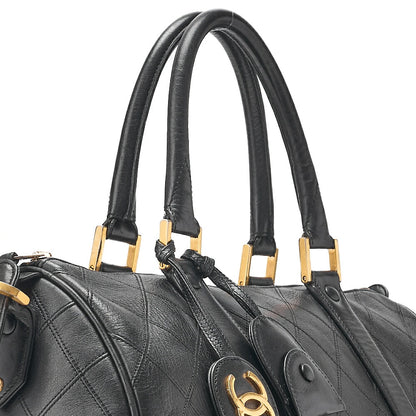 CHANEL Matelasse Bicolore 2WAY Shoulder Boston Lambskin Black Gold-Tone Hardware, Pre-Owned