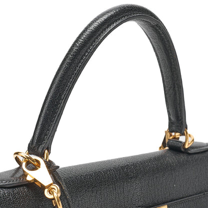 HERMES Kelly 35 Chevre Coromandel 2-way Handbag Black Gold-Tone Hardware, Pre-Owned
