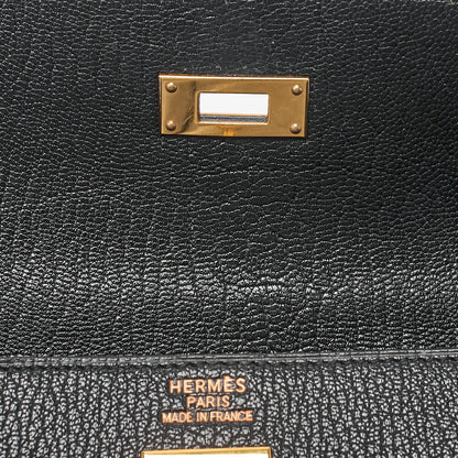 HERMES Kelly 35 Chevre Coromandel 2-way Handbag Black Gold-Tone Hardware, Pre-Owned