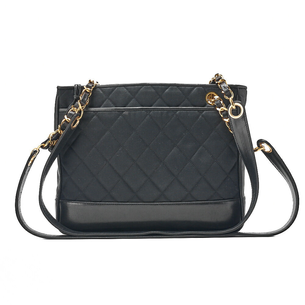 CHANEL Matelasse with Ball Charm Chain Shoulder Lambskin x Satin Black Gold-Tone Hardware, Pre-Owned