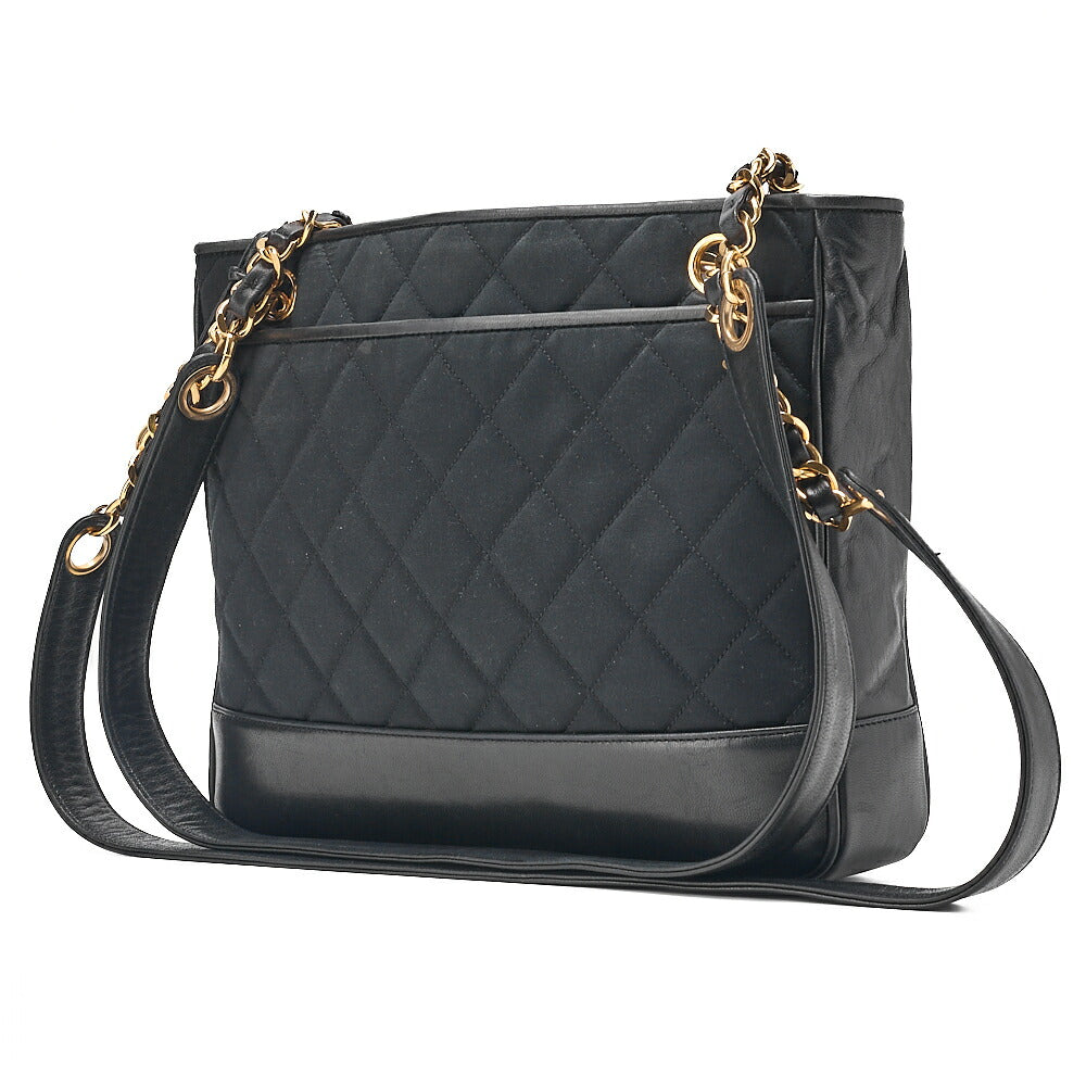 CHANEL Matelasse with Ball Charm Chain Shoulder Lambskin x Satin Black Gold-Tone Hardware, Pre-Owned