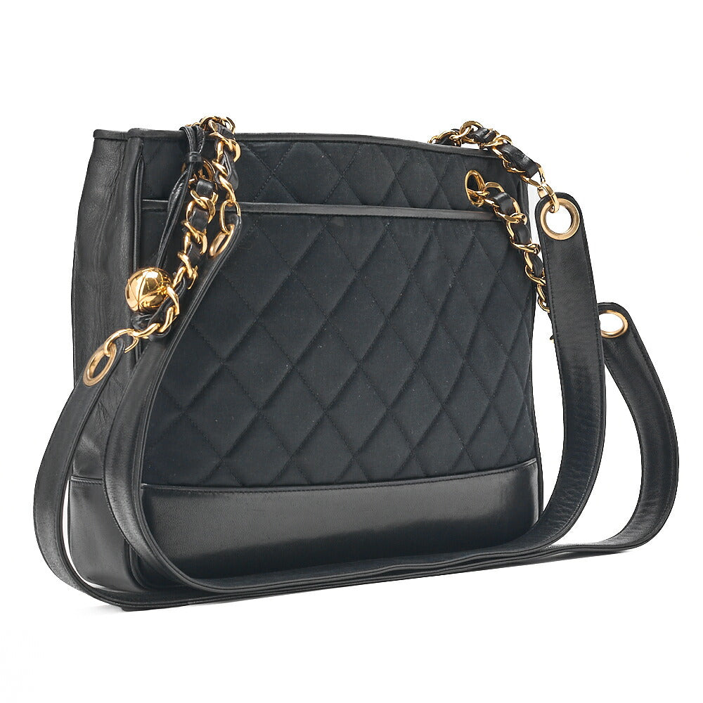 CHANEL Matelasse with Ball Charm Chain Shoulder Lambskin x Satin Black Gold-Tone Hardware, Pre-Owned