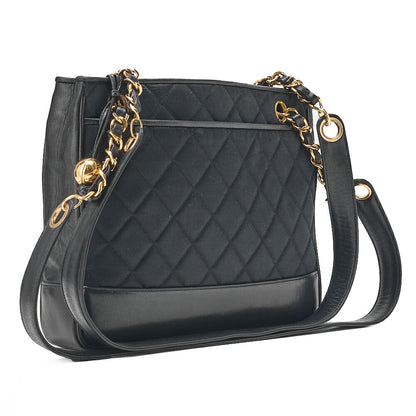 CHANEL Matelasse with Ball Charm Chain Shoulder Lambskin x Satin Black Gold-Tone Hardware, Pre-Owned