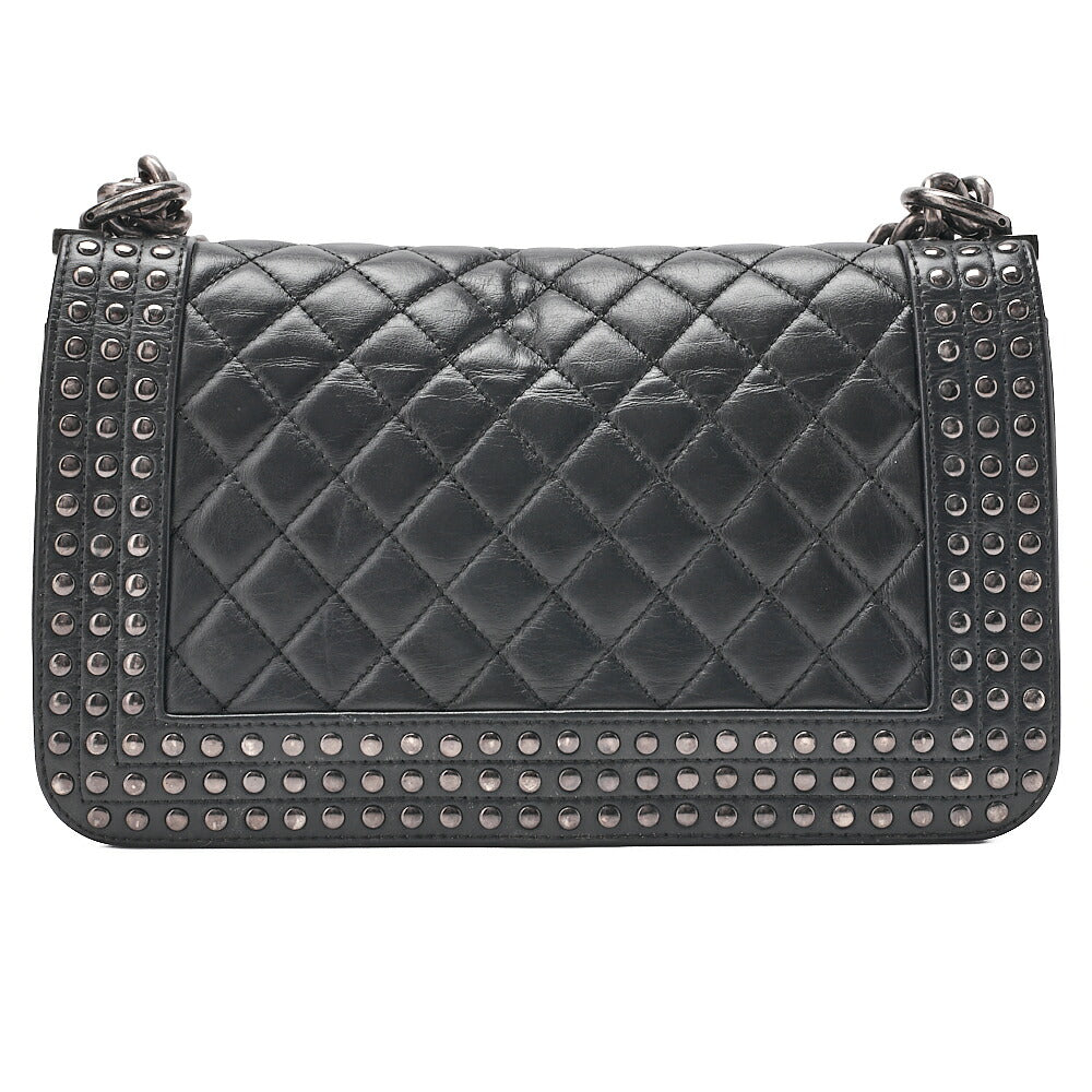 CHANEL Lambskin x Studs Boy Chanel Chain Shoulder Black Silver-Tone Hardware, Pre-Owned