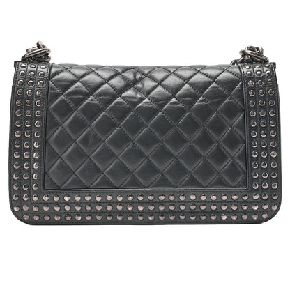 CHANEL Lambskin x Studs Boy Chanel Chain Shoulder Black Silver-Tone Hardware, Pre-Owned