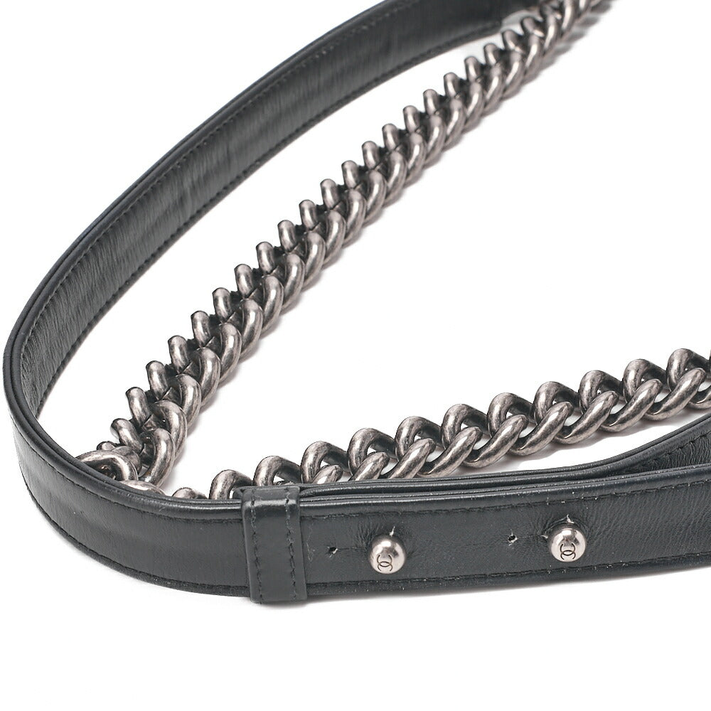 CHANEL Lambskin x Studs Boy Chanel Chain Shoulder Black Silver-Tone Hardware, Pre-Owned