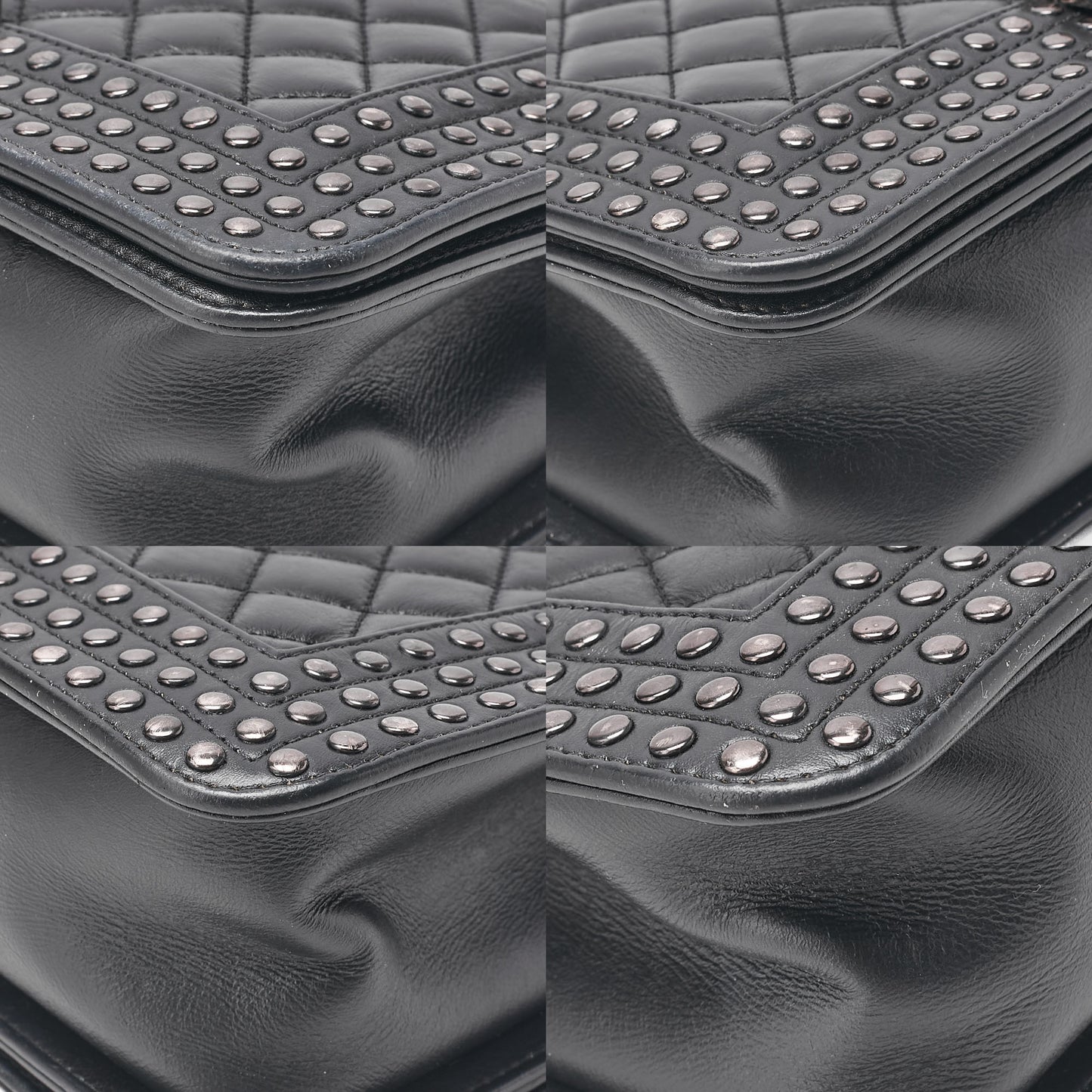 CHANEL Lambskin x Studs Boy Chanel Chain Shoulder Black Silver-Tone Hardware, Pre-Owned