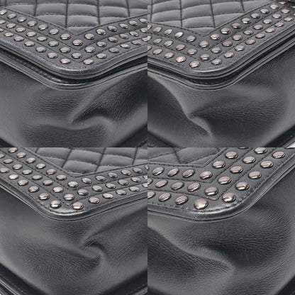 CHANEL Lambskin x Studs Boy Chanel Chain Shoulder Black Silver-Tone Hardware, Pre-Owned
