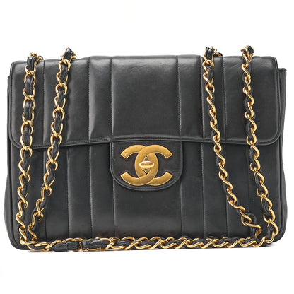 CHANEL Chain Shoulder Bag Coco Mark Deca Matelasse  30cm Mademoiselle Single Flap Lambskin Black Gold-Tone Hardware, Pre-Owned
