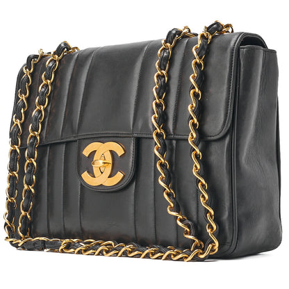 CHANEL Chain Shoulder Bag Coco Mark Deca Matelasse  30cm Mademoiselle Single Flap Lambskin Black Gold-Tone Hardware, Pre-Owned