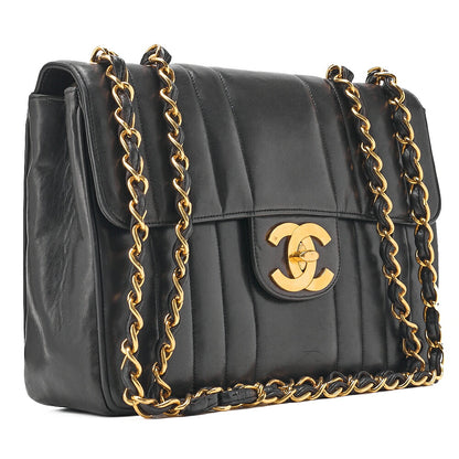 CHANEL Chain Shoulder Bag Coco Mark Deca Matelasse  30cm Mademoiselle Single Flap Lambskin Black Gold-Tone Hardware, Pre-Owned