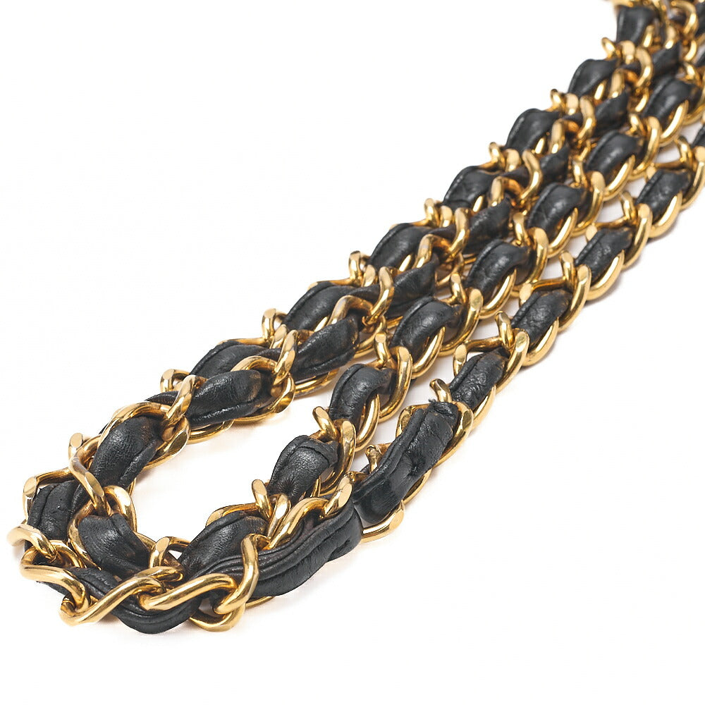 CHANEL Chain Shoulder Bag Coco Mark Deca Matelasse  30cm Mademoiselle Single Flap Lambskin Black Gold-Tone Hardware, Pre-Owned