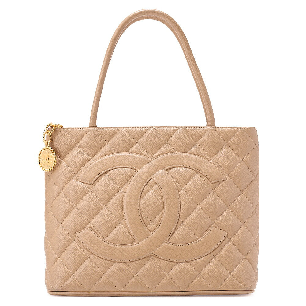 CHANEL Matelasse Reprint Tote Bag Caviar Skin Beige Gold-Tone Hardware, Pre-Owned