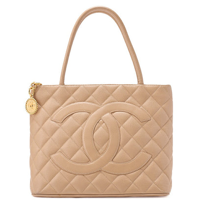 CHANEL Matelasse Reprint Tote Bag Caviar Skin Beige Gold-Tone Hardware, Pre-Owned