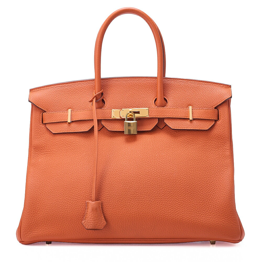 HERMES Birkin 35 Handbag Togo Orange Gold-Tone Hardware, Pre-Owned