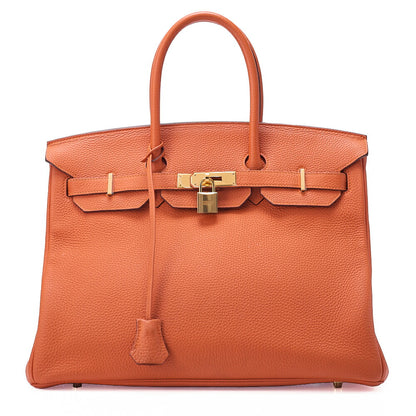 HERMES Birkin 35 Handbag Togo Orange Gold-Tone Hardware, Pre-Owned