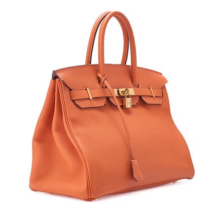 HERMES Birkin 35 Handbag Togo Orange Gold-Tone Hardware, Pre-Owned
