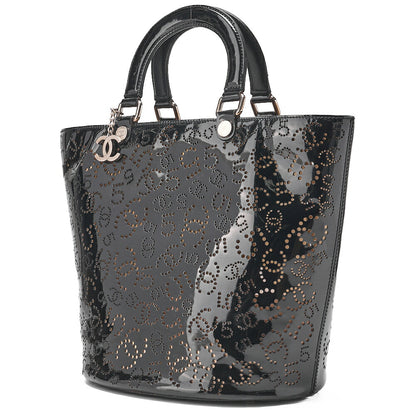 CHANEL Cocomark Punching NO.5 Handbag Enamel Black Silver-Tone Hardware, Pre-Owned