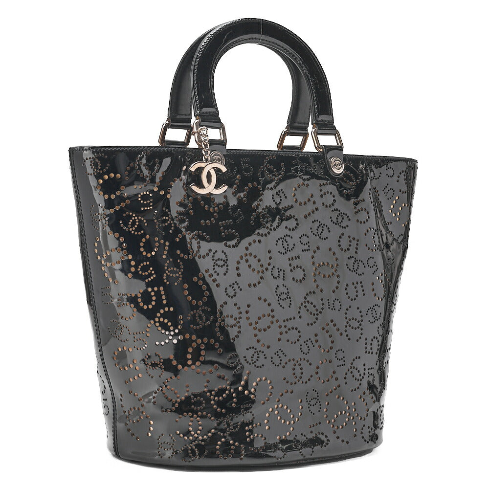 CHANEL Cocomark Punching NO.5 Handbag Enamel Black Silver-Tone Hardware, Pre-Owned