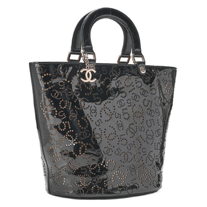 CHANEL Cocomark Punching NO.5 Handbag Enamel Black Silver-Tone Hardware, Pre-Owned