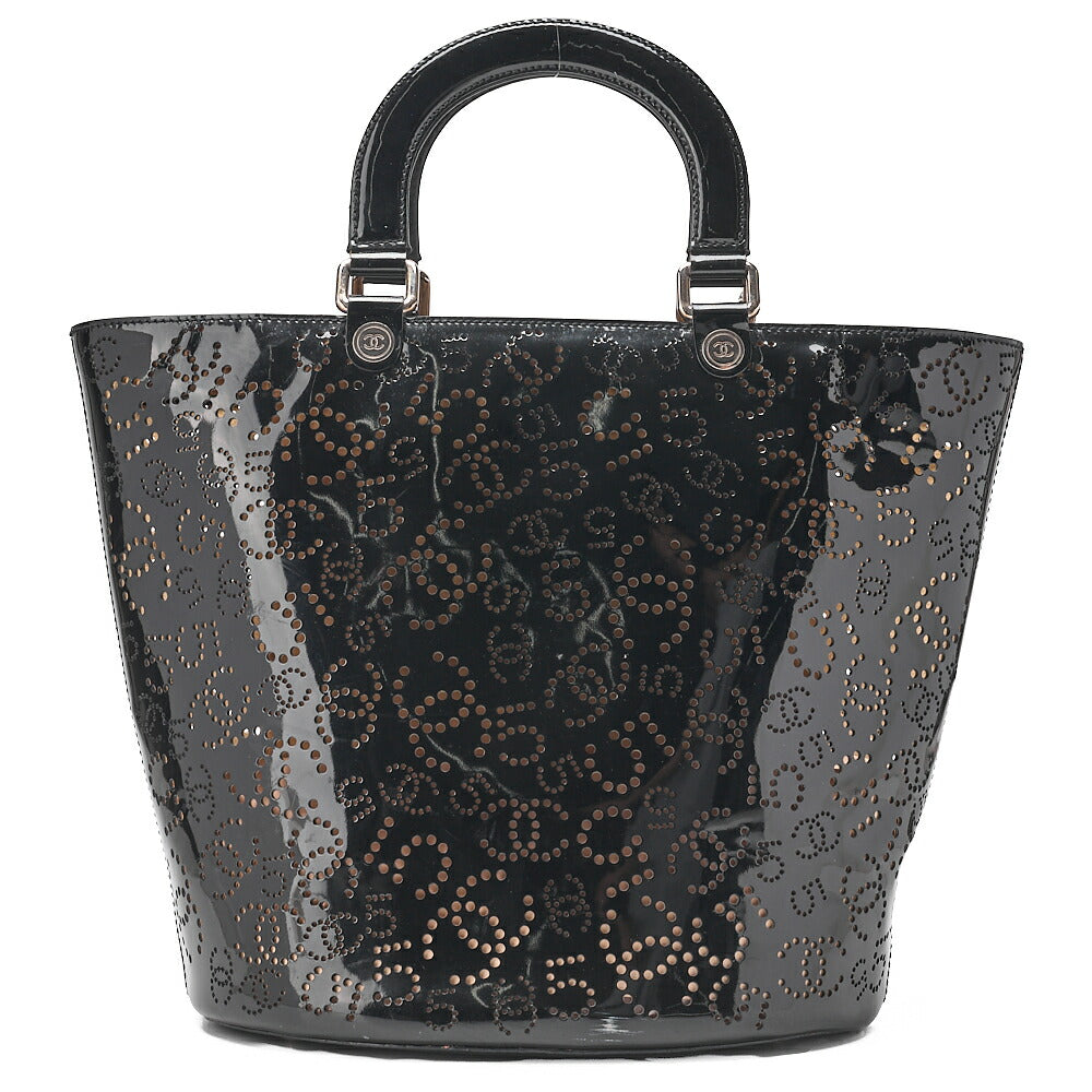 CHANEL Cocomark Punching NO.5 Handbag Enamel Black Silver-Tone Hardware, Pre-Owned