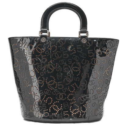 CHANEL Cocomark Punching NO.5 Handbag Enamel Black Silver-Tone Hardware, Pre-Owned