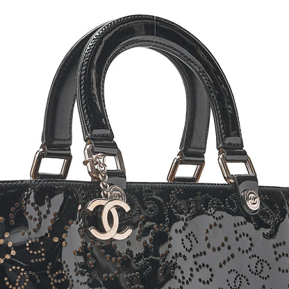 CHANEL Cocomark Punching NO.5 Handbag Enamel Black Silver-Tone Hardware, Pre-Owned