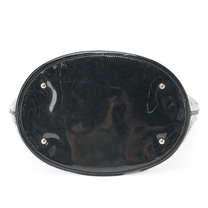 CHANEL Cocomark Punching NO.5 Handbag Enamel Black Silver-Tone Hardware, Pre-Owned