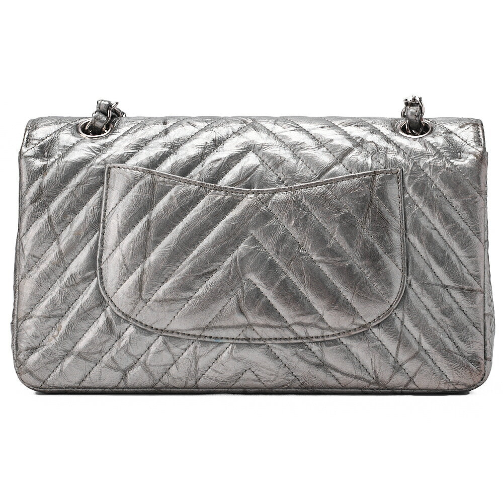 CHANEL Chevron Double Flap Chain Shoulder Enamel Silver-Tone Hardware, Pre-Owned