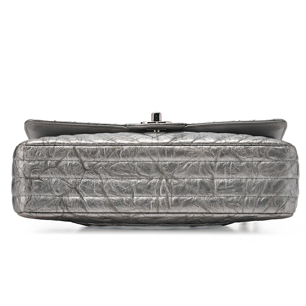 CHANEL Chevron Double Flap Chain Shoulder Enamel Silver-Tone Hardware, Pre-Owned