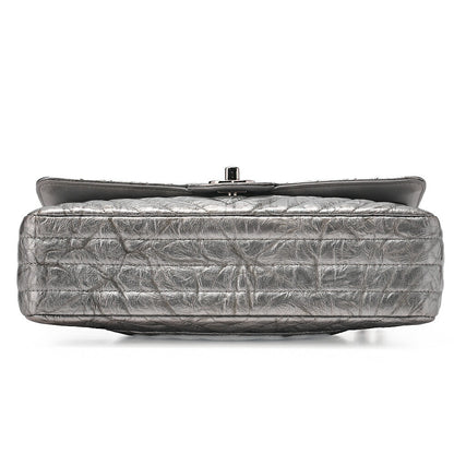 CHANEL Chevron Double Flap Chain Shoulder Enamel Silver-Tone Hardware, Pre-Owned