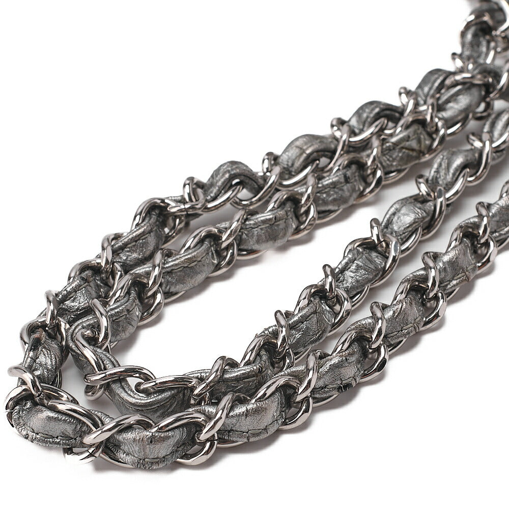 CHANEL Chevron Double Flap Chain Shoulder Enamel Silver-Tone Hardware, Pre-Owned